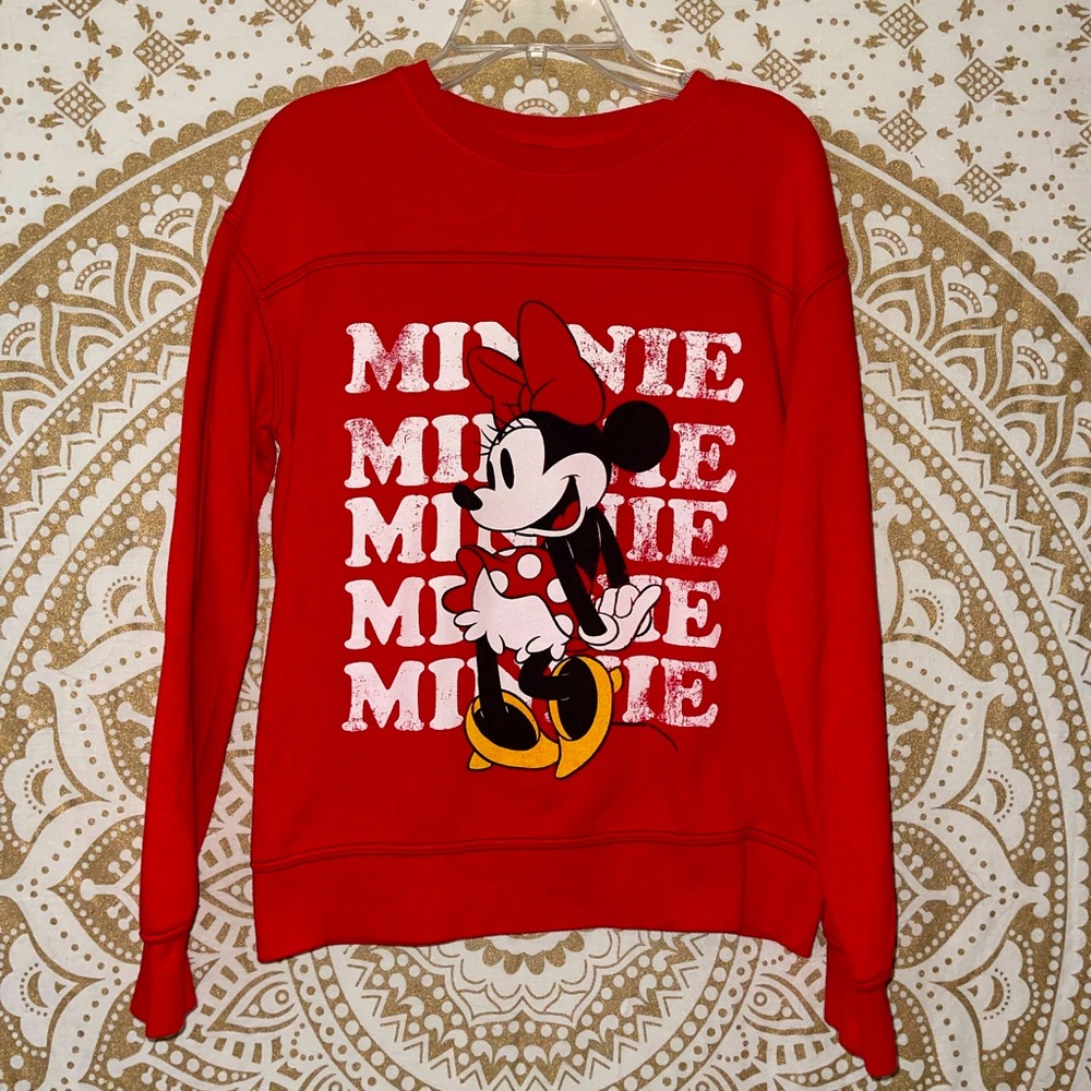 ✨ HP ✨ “DISNEY” BRAND CUTE MINNIE MOUSE PULL OVER RED SWEATSHIRT, SIZE LADIES XS
